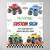 Monster Truck Kids Verjaardag Feest Tafel Teken Poster (Voorkant)