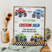 Monster Truck Kids Verjaardag Feest Tafel Teken Poster