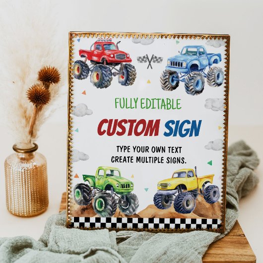 Monster Truck Kids Verjaardag Feest Tafel Teken Poster