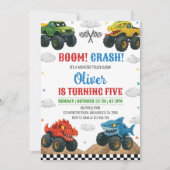 Monster Truck Kids Verjaardag Uitnodiging Boom Cra (Voorkant)