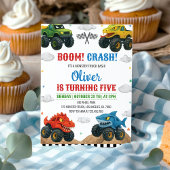 Monster Truck Kids Verjaardag Uitnodiging Boom Cra