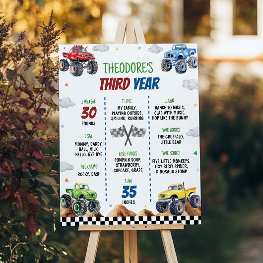 Monster Truck Kids Verjaardagsfeest Milestone Post Poster