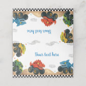 Monster Truck Kids Verjaardagsfeestje Voedsel Tent Plaatskaartje (Buitenkant ongevouwen)