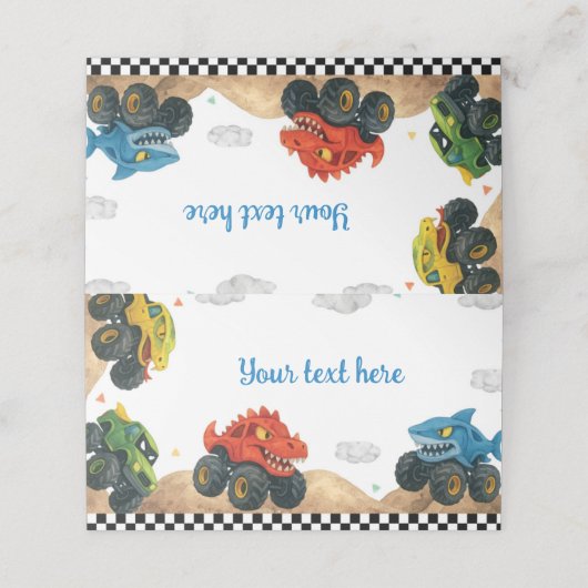 Monster Truck Kids Verjaardagsfeestje Voedsel Tent Plaatskaartje (Buitenkant ongevouwen)