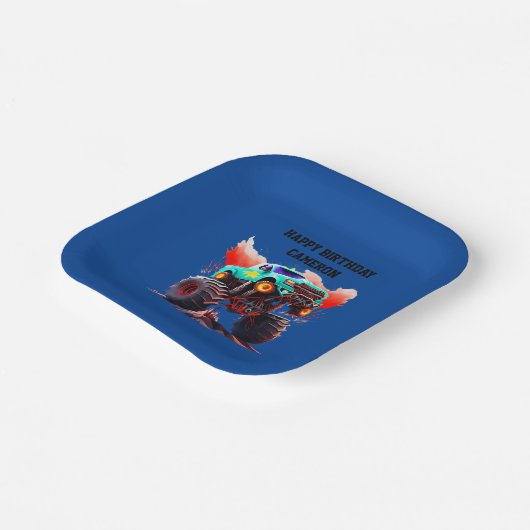 Monster Truck Kids Verjaardagsfeestuitnodiging Papieren Bordje (Gebogen)