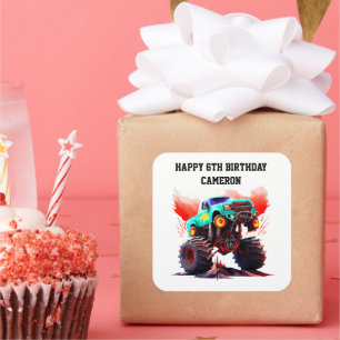 Monster Truck Kids Verjaardagsfeestuitnodiging Vierkante Sticker