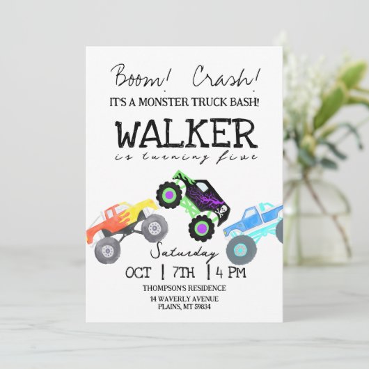 Monster Truck Kind Verjaardagsuitnodiging Kaart (Staand voorkant)