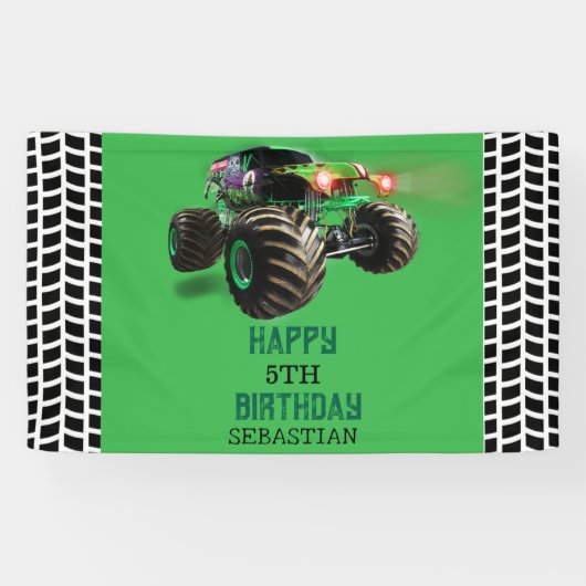 Monster Truck Kinderen verjaardagsfeestje jongen Spandoek (Horizontaal)