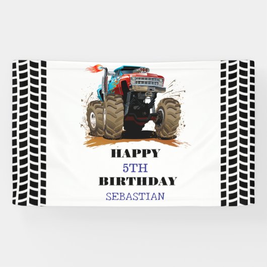 Monster Truck Kinderen verjaardagsfeestje jongen Spandoek (Horizontaal)