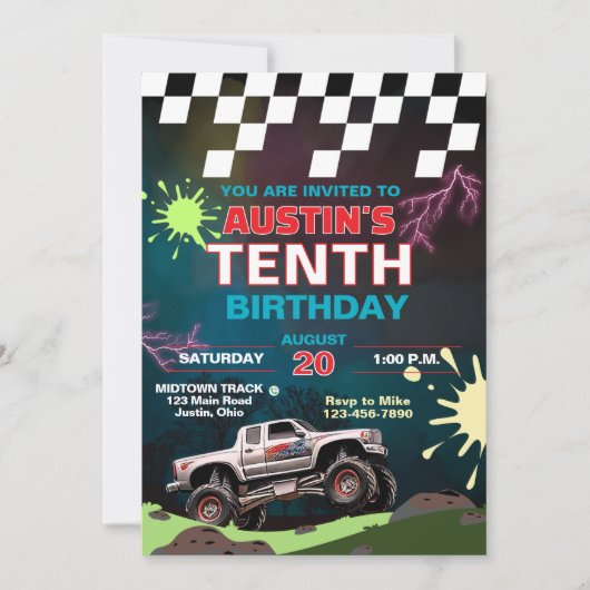 Monster Truck Kinderverjaardag Kaart (Voorkant)