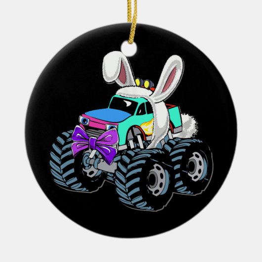 Monster Truck met Bunny Ears Happy Paasdag Keramisch Ornament (Voorkant)