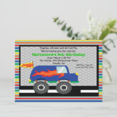 Monster Truck met Flames Birthday Invitation Kaart (Staand voorkant)