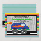 Monster Truck met Flames Birthday Invitation Kaart (Voorkant / Achterkant)