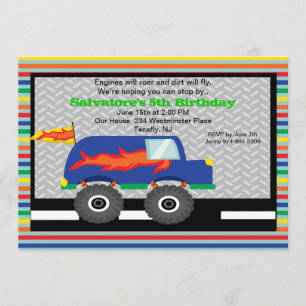Monster Truck met Flames Birthday Invitation Kaart