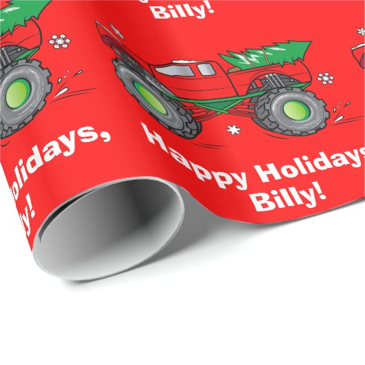 Monster Truck met kerstboom  Cadeaupapier (Rol Hoek)