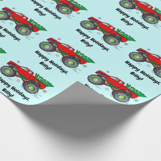 Monster Truck met kerstboomnaam Aanpassen Cadeaupapier (Hoek)