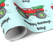 Monster Truck met kerstboomnaam Aanpassen Cadeaupapier (Rol Hoek)