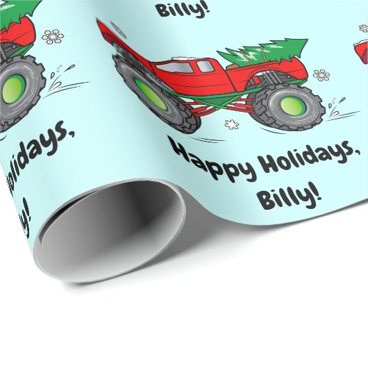 Monster Truck met kerstboomnaam Aanpassen Cadeaupapier (Rol Hoek)