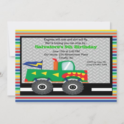 Monster Truck met Teeth Birthday Invitation Kaart (Voorkant)