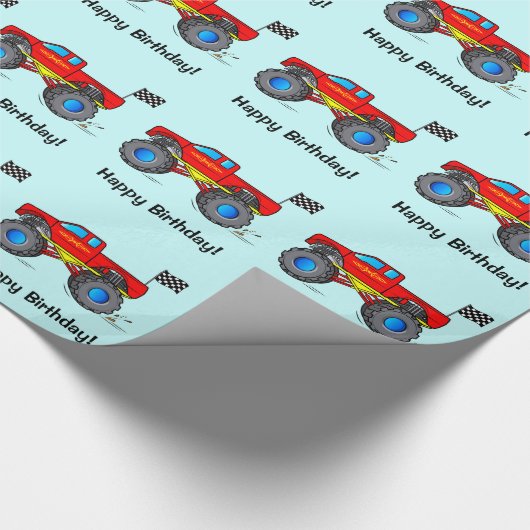 Monster Truck met vlag Happy Birthday Cadeaupapier (Hoek)