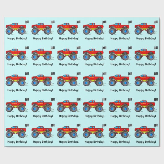 Monster Truck met vlag Happy Birthday Cadeaupapier (Vlak)