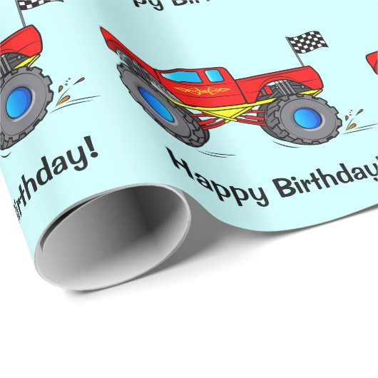 Monster Truck met vlag Happy Birthday Cadeaupapier (Rol Hoek)