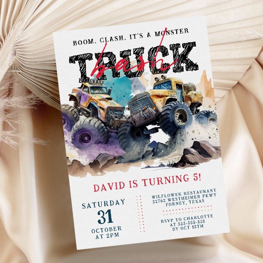 Monster Truck Modern Kids Verjaardagsfeest Kaart