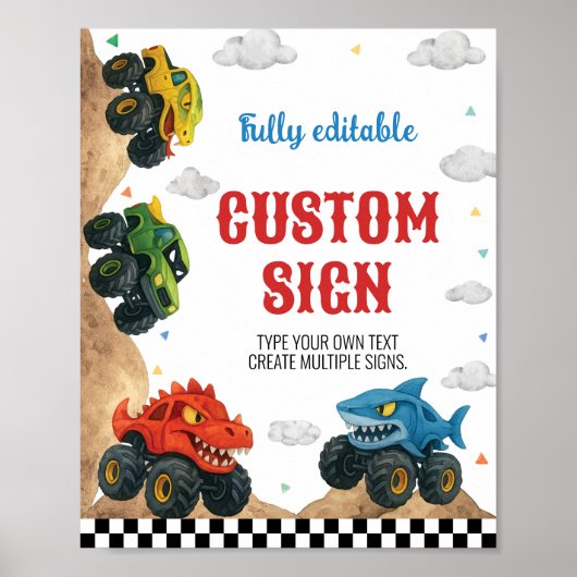 Monster Truck Moderne Kinderen Verjaardagstafel Te Poster (Voorkant)