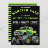 Monster Truck, Monster Bash Birthday Party Kaart (Voorkant / Achterkant)