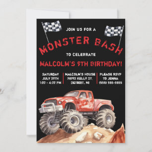 Monster Truck, Monster Bash Birthday Party Kaart