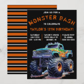 Monster Truck, Monster Bash Birthday Party Kaart (Voorkant / Achterkant)