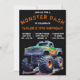 Monster Truck, Monster Bash Birthday Party Kaart