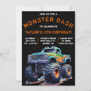 Monster Truck, Monster Bash Birthday Party Kaart