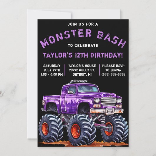 Monster Truck, Monster Bash Birthday Party Kaart (Voorkant)