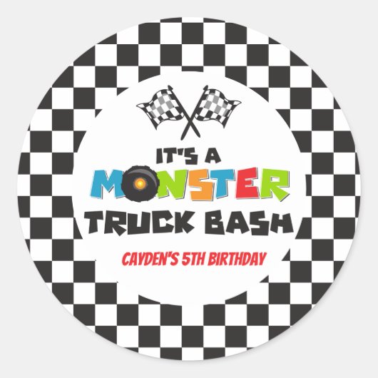Monster Truck monsters verjaardag Ronde Sticker (Voorkant)