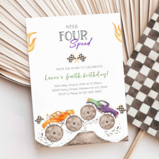 Monster Truck Need Four Speed 4e verjaardagsuitnod Kaart