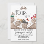 Monster Truck Need FOUR speed 4th birthday Kaart (Voorkant)