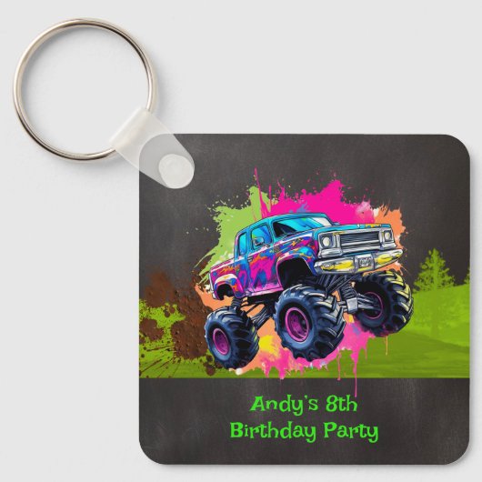 Monster Truck Neon Jongen Verjaardagsfeestje Sleutelhanger (Voorkant)