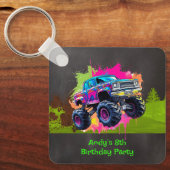 Monster Truck Neon Jongen Verjaardagsfeestje Sleutelhanger (Voorkant)