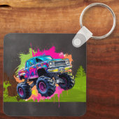 Monster Truck Neon Jongen Verjaardagsfeestje Sleutelhanger (Achterkant)