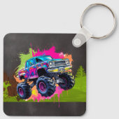 Monster Truck Neon Jongen Verjaardagsfeestje Sleutelhanger (Achterkant)
