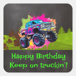 Monster Truck Neon Jongen Verjaardagsfeestje Vierkante Sticker