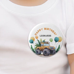 Monster Truck Oerwoud Safari Happy Birthday Ronde Button 3,2 Cm
