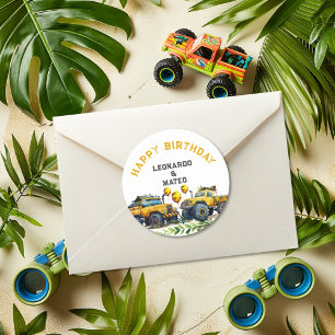 Monster Truck Oerwoud Safari Happy Birthday Ronde Sticker