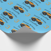 Monster Truck Oranje Blue Boy's Name & Age Cadeaupapier (Hoek)