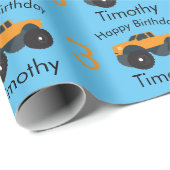 Monster Truck Oranje Blue Boy's Name & Age Cadeaupapier (Rol Hoek)