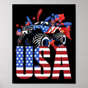 Monster Truck Peuter Jongens Usa Amerikaanse Vlag Poster