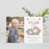 Monster Truck Photo Birthday Invitation Kaart (Staand voorkant)