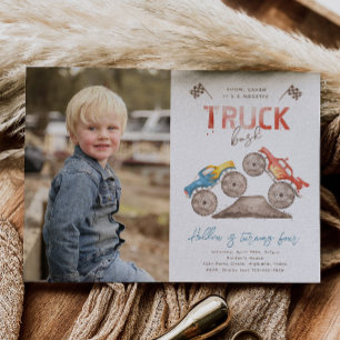Monster Truck Photo Birthday Invitation Kaart