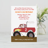 Monster Truck Photo Birthday Invitation (rood) Kaart (Staand voorkant)